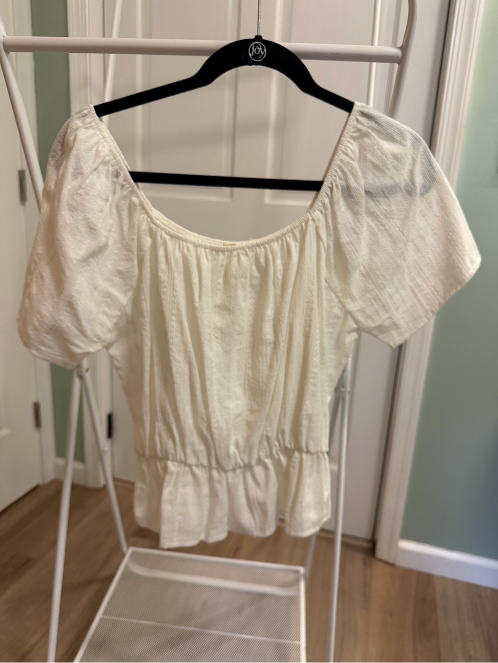 sundays Ivory Peasant Blouse with Puff Sleeves